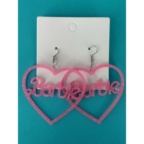 Barbie Heart Glitter Drop Earrings - Acrylic - Picture 1 of 5